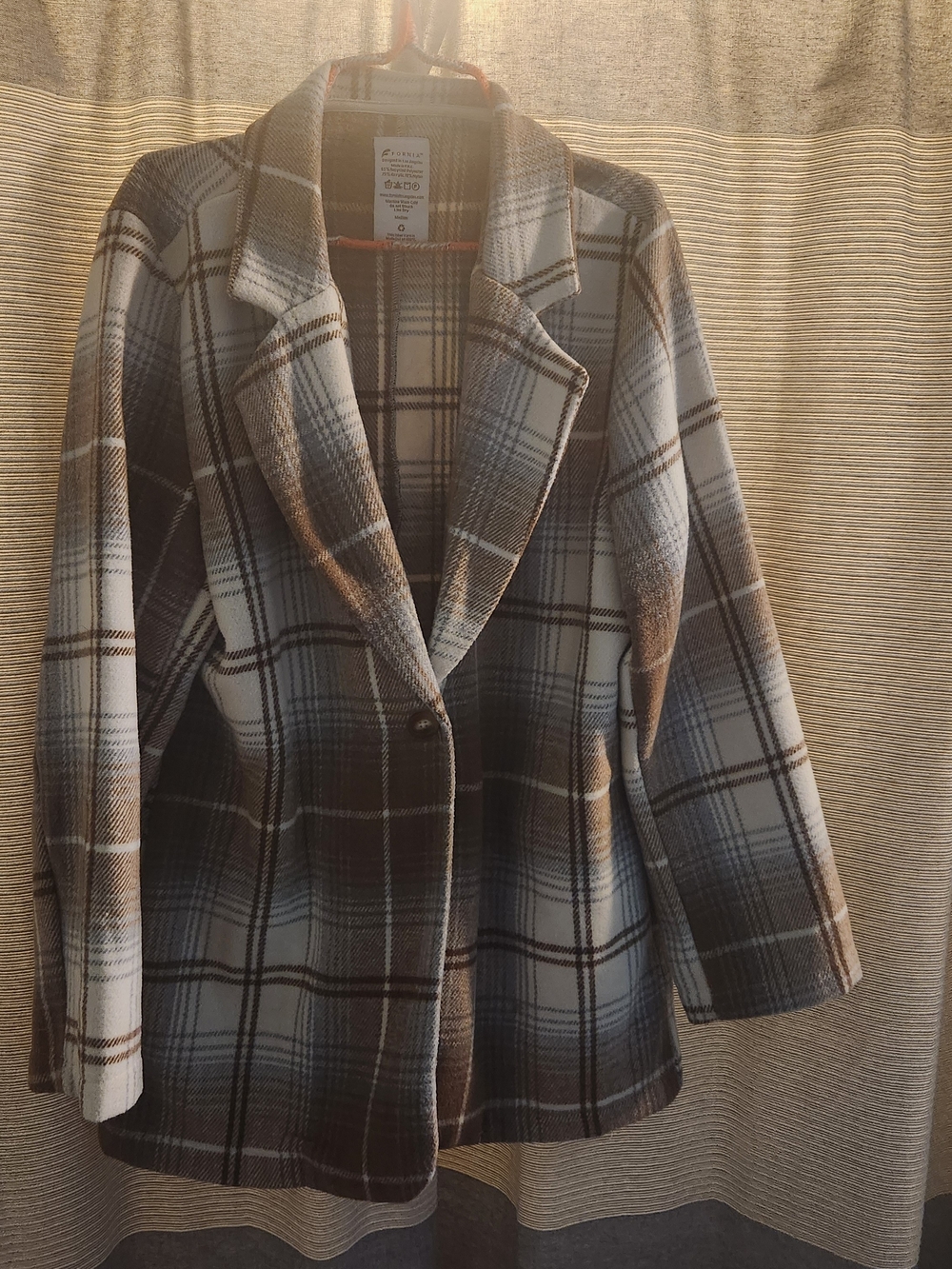 Fornia Brand Plaid Single Button Jacket - Brown & Cream